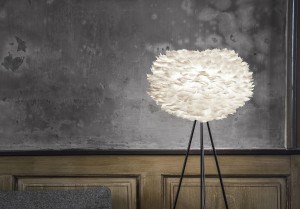 Goose feather lampshade on tripod lampstand
